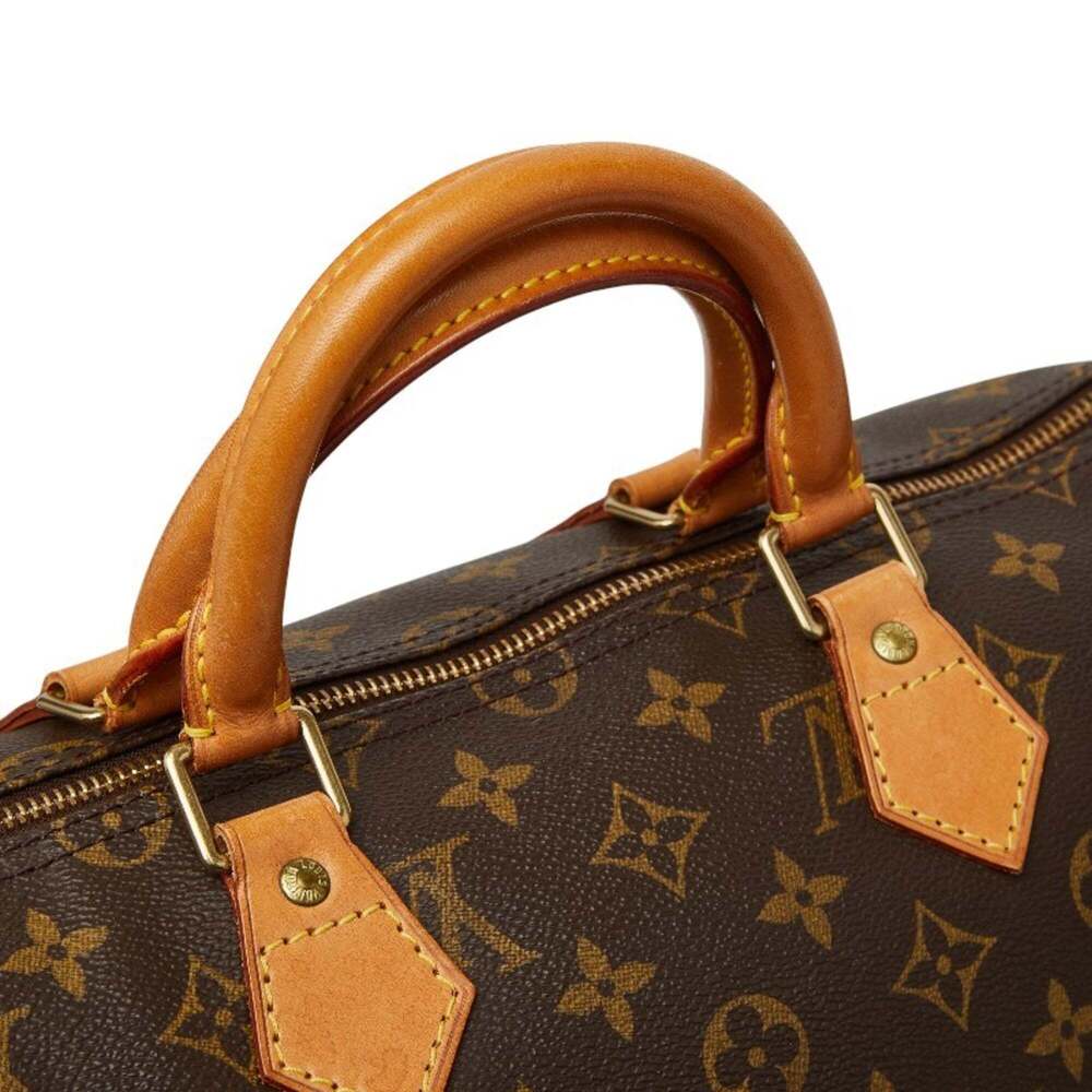 LOUIS VUITTON Authentic Brown Monogram Leather Speedy 35 Boston Bag - Picture 8 of 12